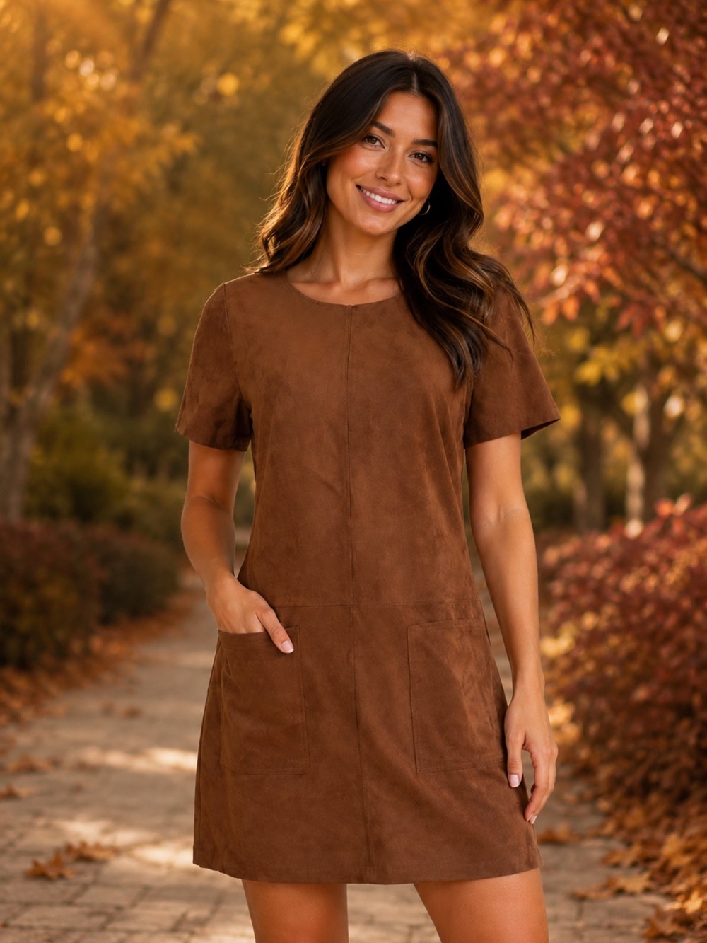 Dex Brown Suede-Look Mini Dress